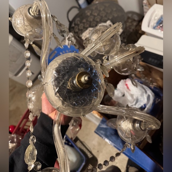 Antique five glass arm crystal chandelier, with prisms - Picture 13 of 13